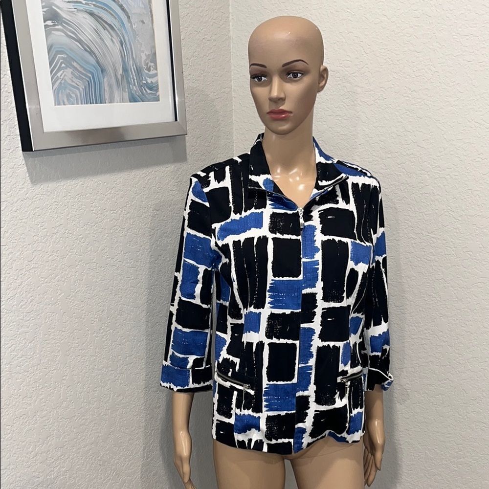 Vintage Erin London-Abstract Blue and Black Women's Top
